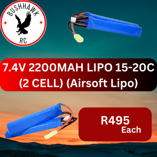 7.4V 2200MAH LIPO 15-20C (2 cell) (Airsoft Lipo)