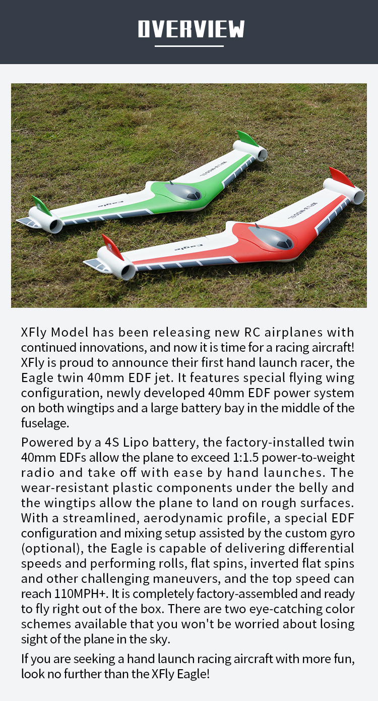                              XFly Eagle Twin 40mm EDF Wing - PNP (Green)