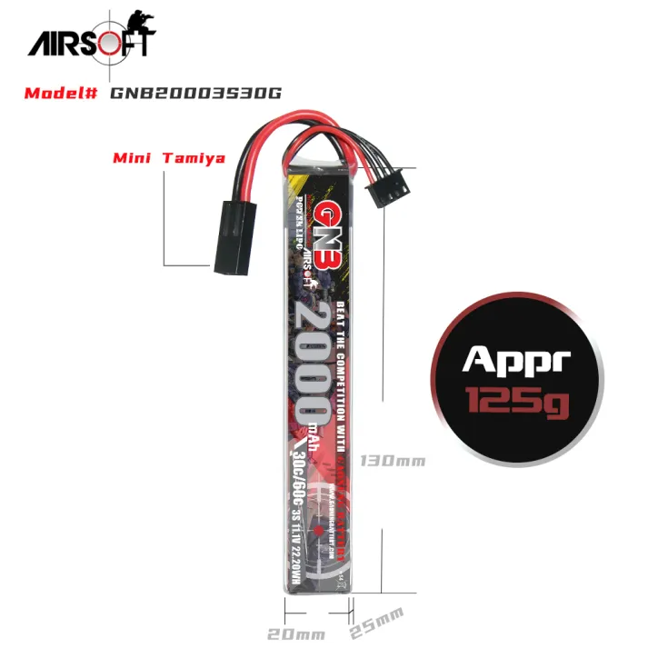 GNB 3S 11.1V 2000mAh 30C Mini Tamiya LiPo Battery for AirSoft